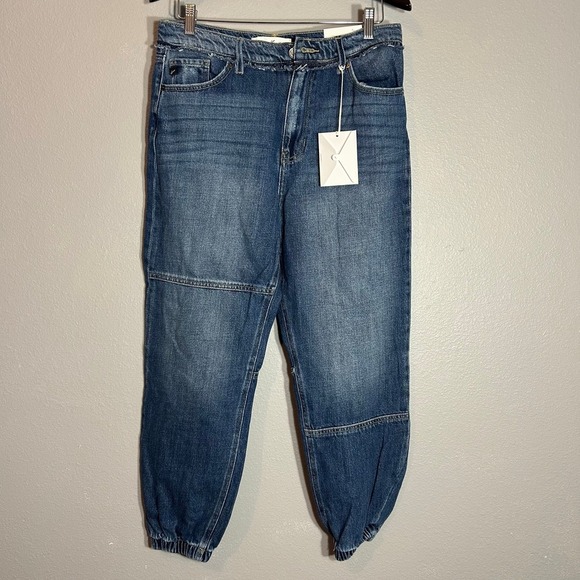 Kancan Denim Joggers High Rise Elastic Cuff Distressed Blue Jeans 27 - Picture 3 of 10